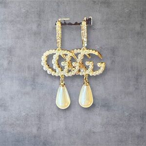 Upcycled Gucci Elegant Gold and Pearl Drop Earrings